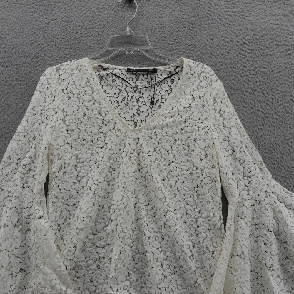 Zara Flare Sleeve Lace Top‎ Size XS Ivory Womens VNeck Romantic NEW - Picture 4 of 13